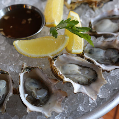 Tipple & Brine offers a full Oyster Bar with a rotating selection of five or more market-fresh oyster varieties that are delivered daily from both coasts.